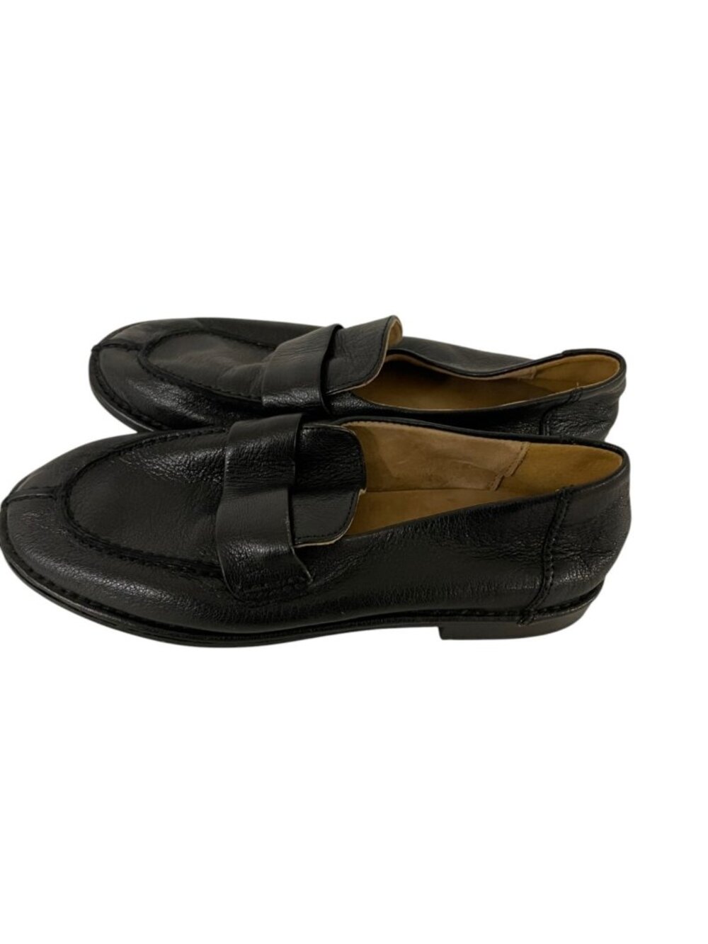 Massimo Dutti Womens Leather Loafers Slip on Shoes EU 35 US 5 Black Low Heel EUC